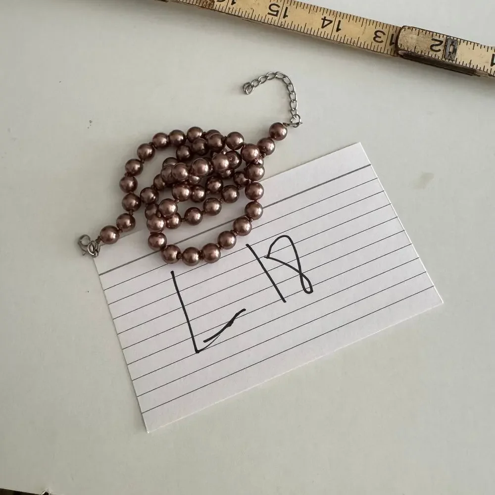 Vintage 21” Metallic Champagne Bronze Acrylic Beaded Choker Necklace 1960s